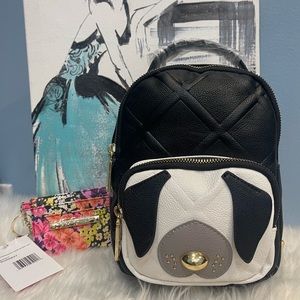 ✨BETSEY JOHNSON ADORABLE PUPPY FACE BACKPACK/PURSE  & CARDHOLDER SET NWT…